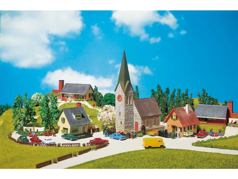 Set village 3x maisons 1x église - N 1/160 - Faller 232220