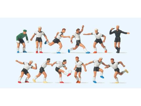 Preiser HO Fussballmannschaft.Weiße Trikots, schwarze Hosen