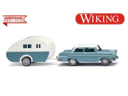 Wiking HO Opel Rekord `60 mit Reiseanhänger 