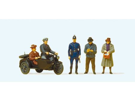 Preiser HO Motorrad Zündapp KS 750 mit Beiwagen. Passanten. 