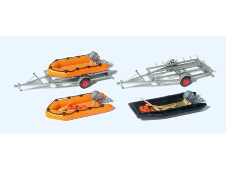 Preiser HO 3 Schlauchboote.2 Anhänger.Bausatz