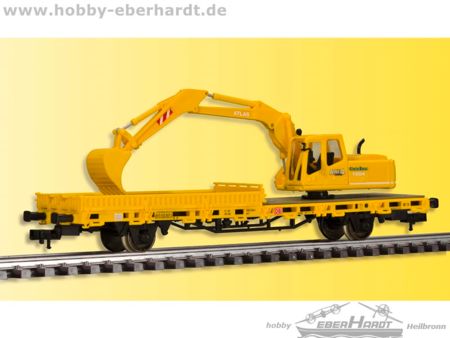 Kibri H0 Niederbordwagen mit ATLAS Bagger ,Fertigmod.