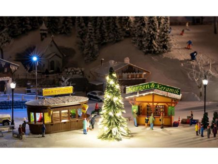 Faller HO  2 Weihnachtsmarktbuden mit bel.  Weihnachtsbaum
