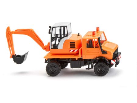 Wiking HO Unimog mit Bagger - kommunalorange
