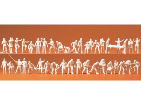 Preiser HO Feuerwehrmänner. 42 unbemalte Figuren. Mit Zubehö