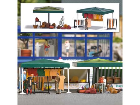 Busch HO Marktstände Kleidung, Koffer,