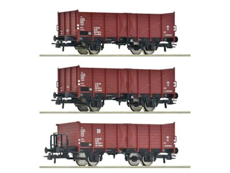 Roco HO 3-tlg. Set: Offene Güterwagen, DR
