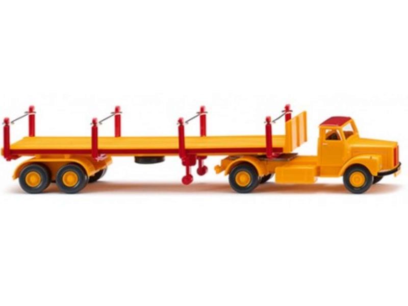 Wiking HO 1:87 Rungensattelzug (Scania) - signalgelb/karminr