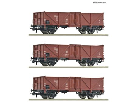 Roco HO 3-tlg. Set: Offene Güterwagen, DR