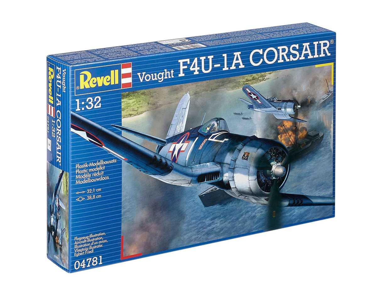 Maquette Plastique Revell Vought F4U-1A Corsair échelle 1/32 - 68 Pièces, Niveau 4, Avec Figurine Pilote Et Ailes Pliables