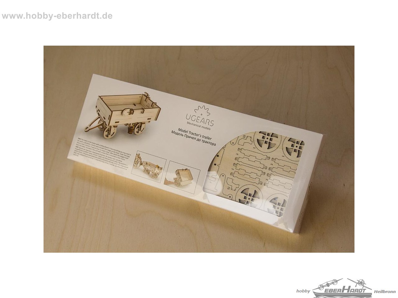 UGEARS Mechanischer Modellbausatz Traktor-Anhänger 70006 – 3D-Holzpuzzle, 68 Teile, Selbstantreibend